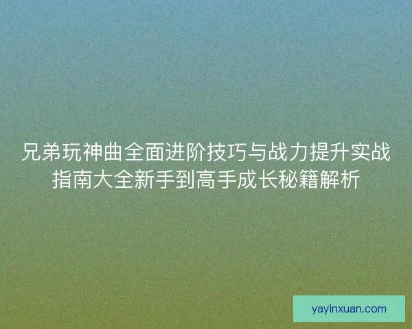 兄弟玩神曲全面进阶技巧与战力提升实战指南大全新手到高手成长秘籍解析